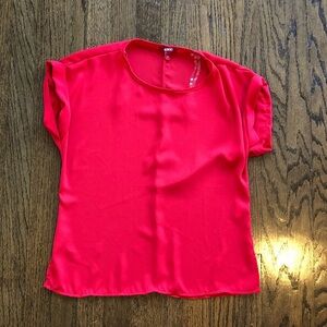 BONGO Sheer Vibrant Red Flowy Lightweight Short Sleeve Blouse
